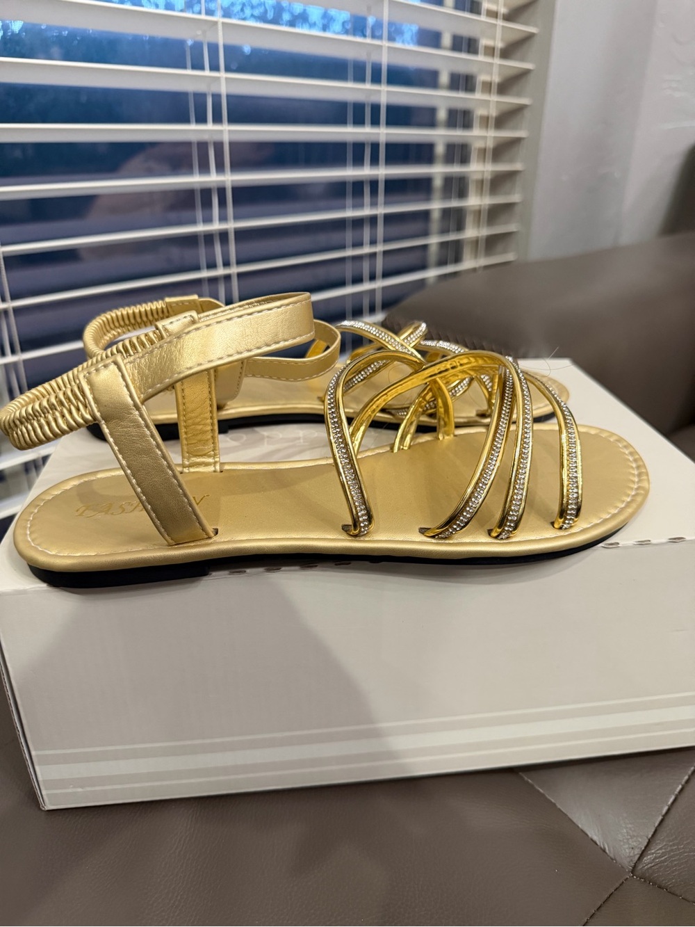 Gold Strappy Women’s Sandals - - Picture 2 of 2